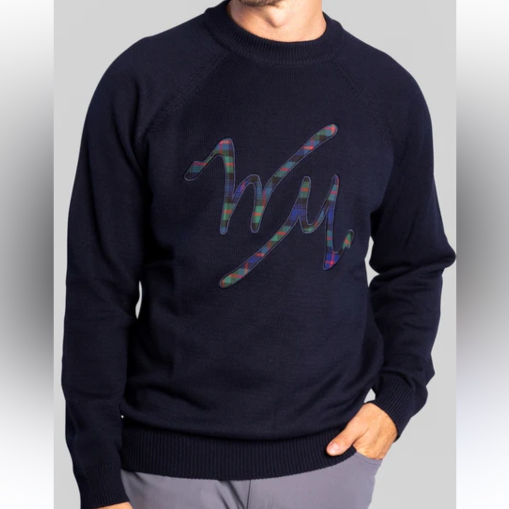 William Murray Golf WM Logo Sweater in navy tartan logo Size M